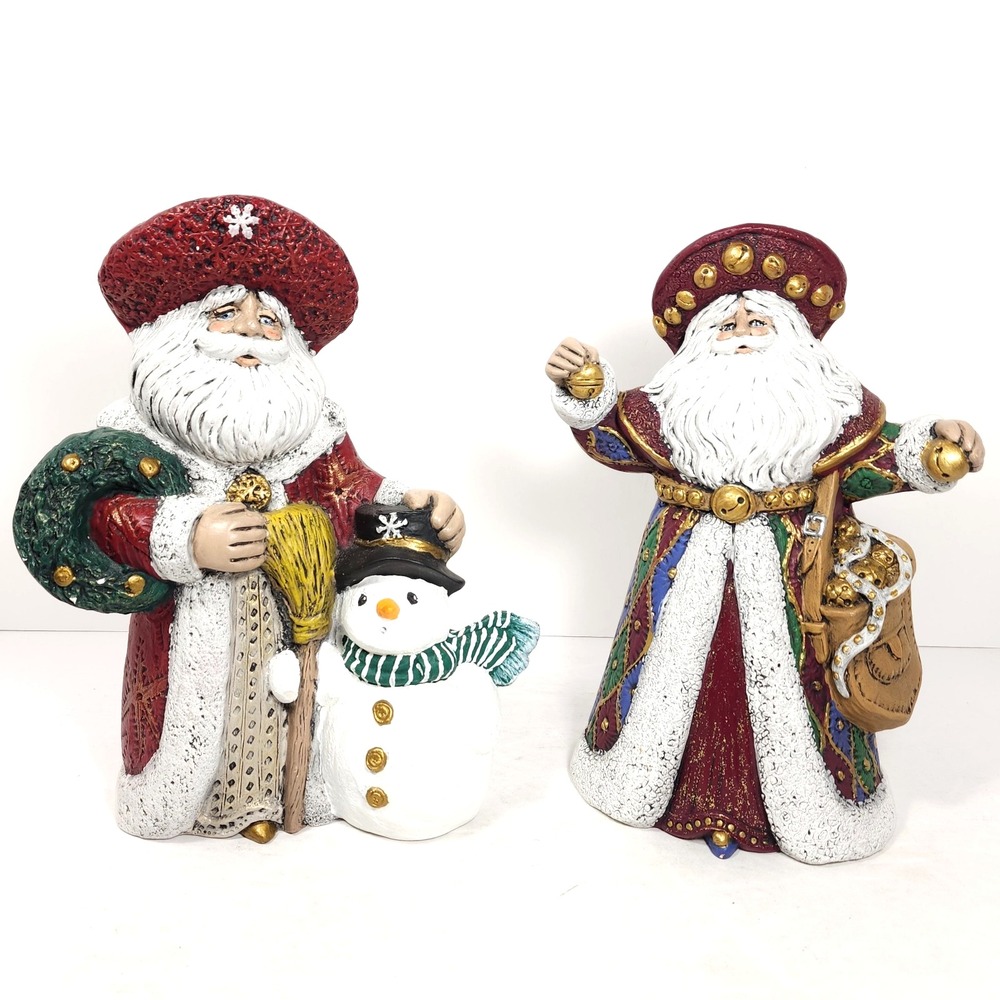 Lot of 2 Vintage Old World Santa's 1998/2000 Ceramic Figure Christmas Decor